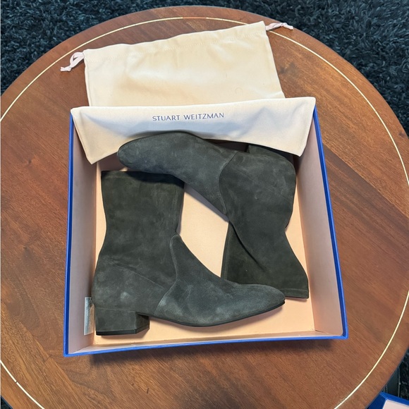 Stuart Weitzman—The Raissa Bootie, Size 11 (41.5), Medium Gray Stretch Suede - Picture 3 of 6